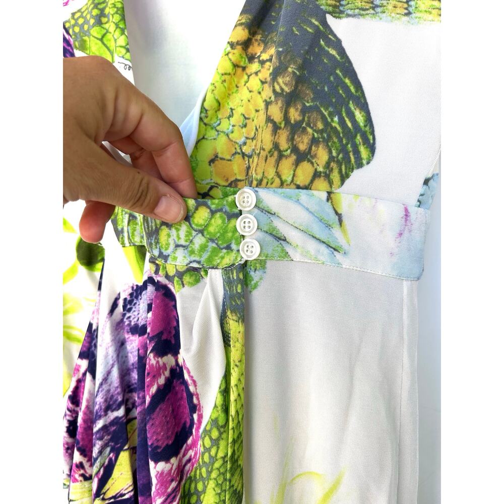 Vintage Roberto Cavalli Y2K Tropical Midi Cocktail Dress Vacation 42 V-Neck US 6 - Picture 6 of 11
